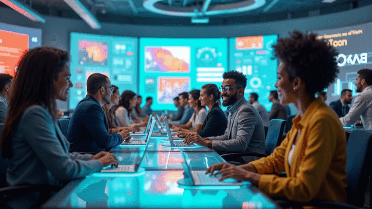 Attendees networking and exploring cutting-edge technology exhibits at a leading global innovation conference